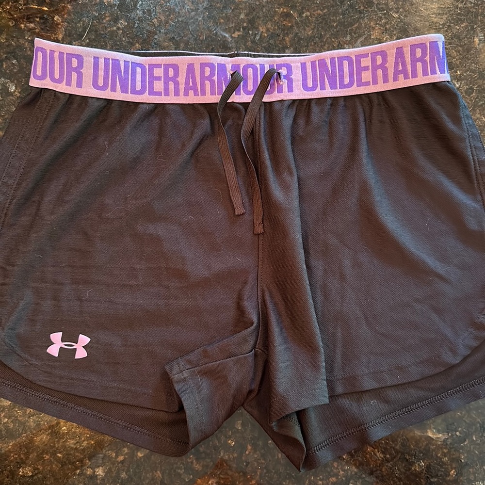 Under Armour workout shorts with purple detail